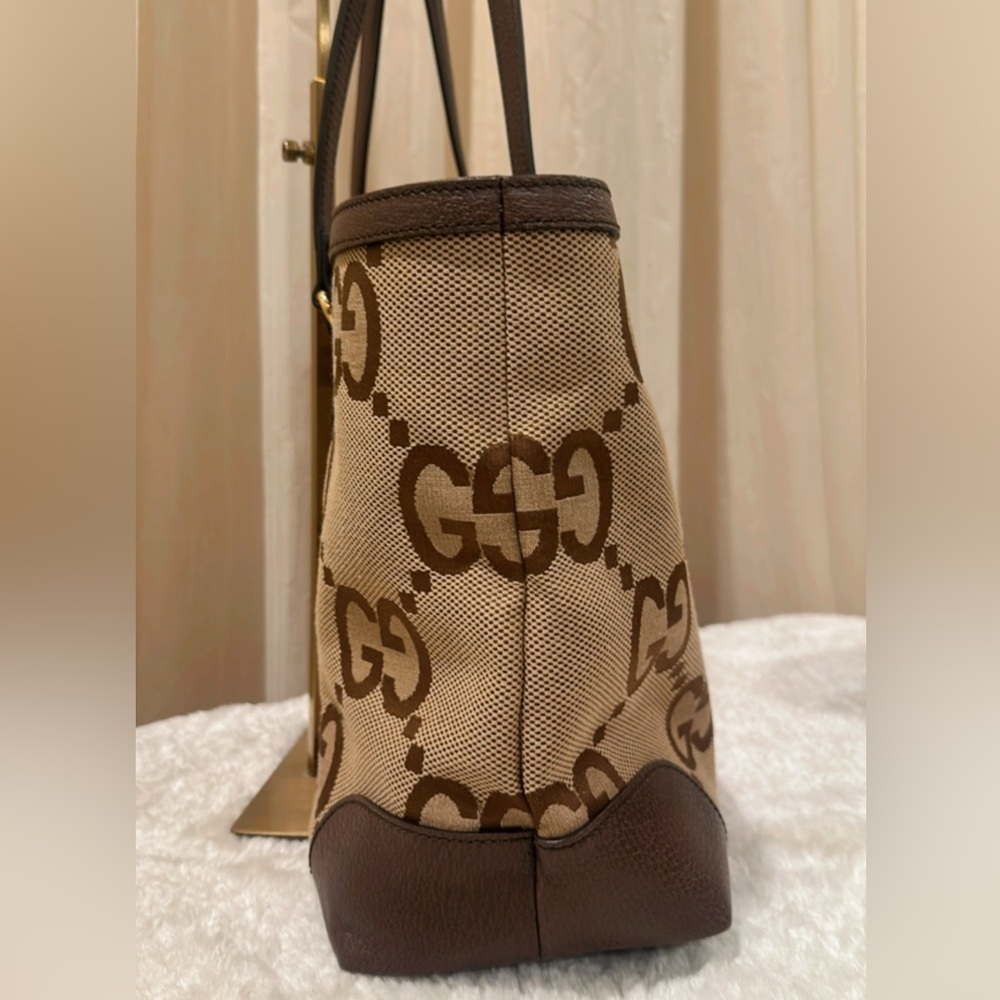 Authentic Gucci Monogram Jumbo GG Textured Calfskin Ophidia Tote Camel Ebony✨ - Picture 10 of 17